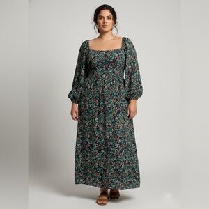 Lost & Wander Floral Maxi Dress Size 2X P2P 23-25" Smocked Waist Boho Romantic